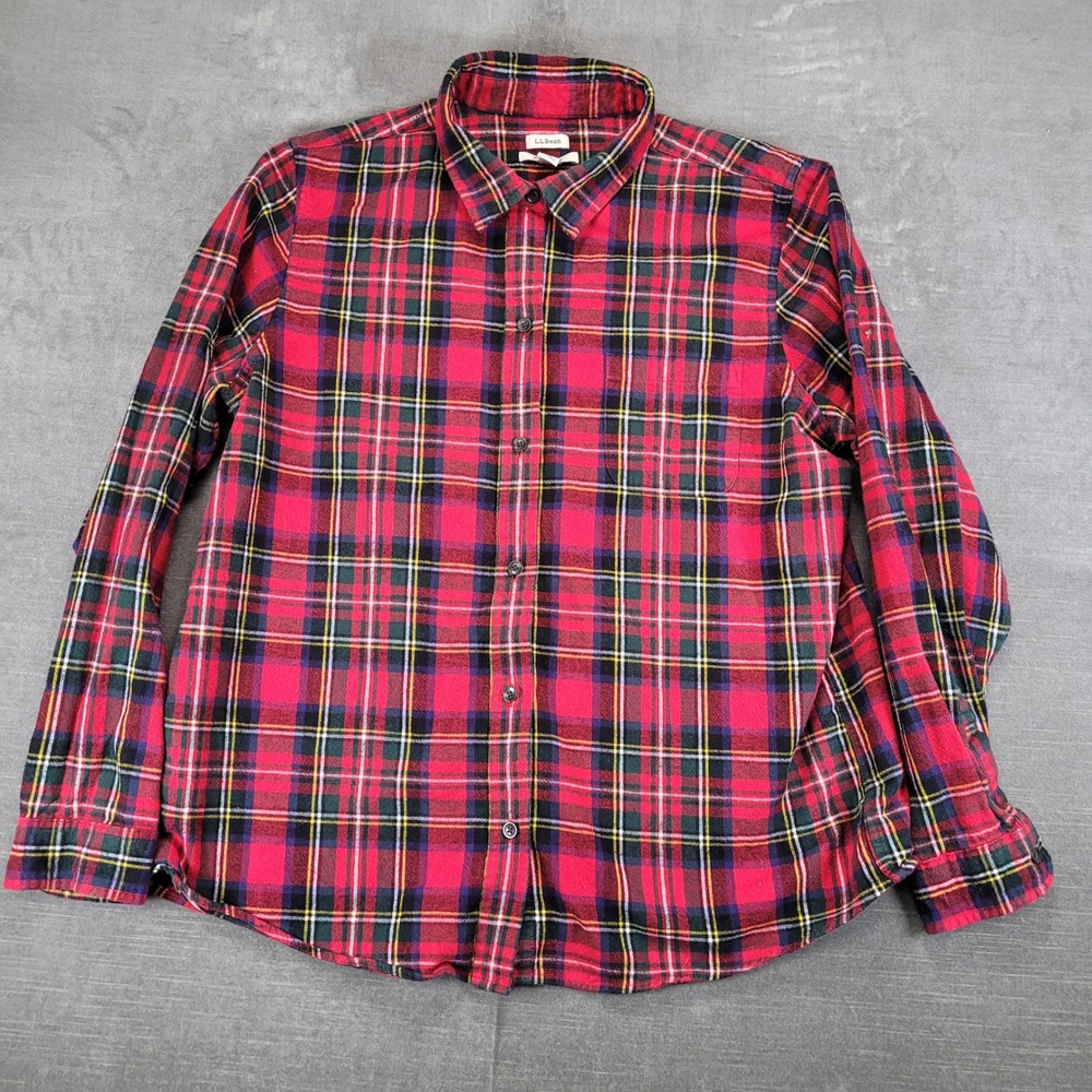 LL Bean Y2K 90s Relaxed Fit Flannel Shirt Womens XL Red Plaid Button Up